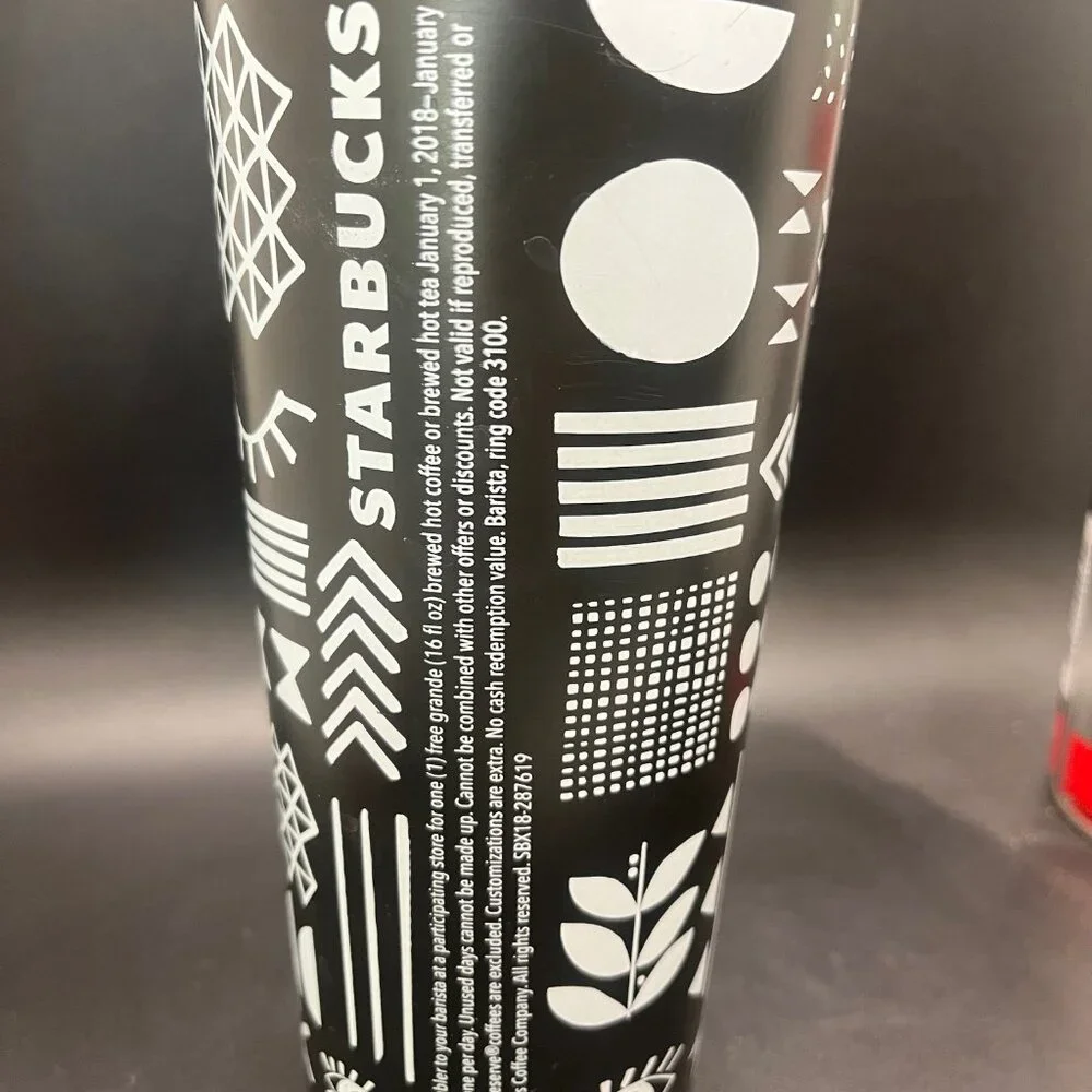 2017 Starbucks 16 oz Refill‎ Tumbler; Black/White Eye; Insulated; Rare Steel